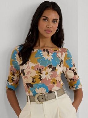 Ralph Lauren Multi-Color Floral Boat-Neck Tee
